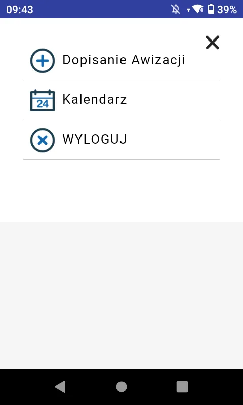 Menu główne aplikacji
