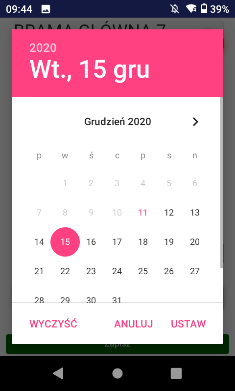 Wybór daty z kalendarza